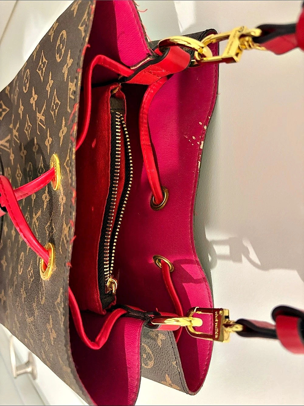Louis Vuitton Neverfull Inside Out MM Tote Brown & Red - Picture 2 of 3